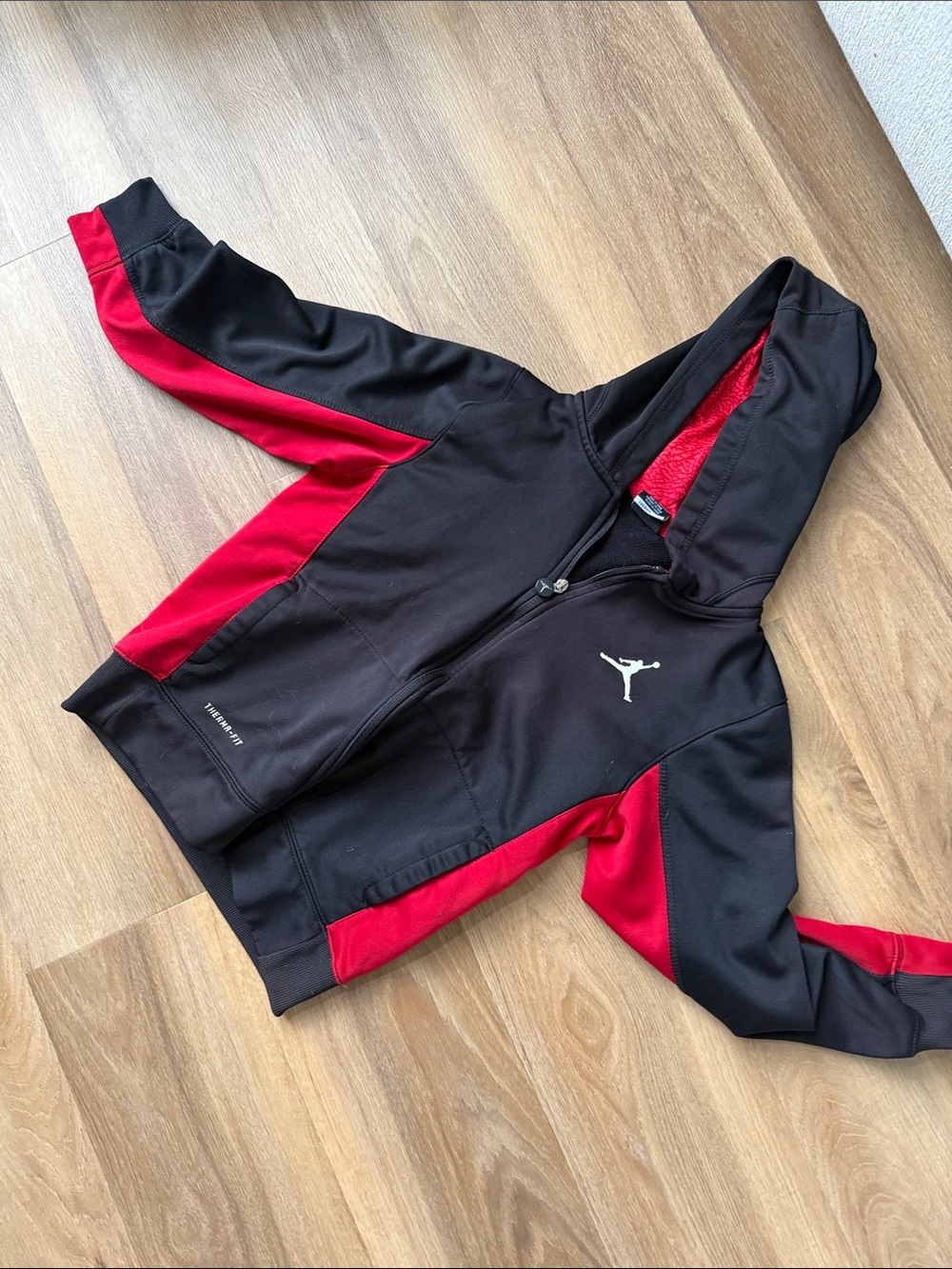 Jordan Black & Red Kids' Full-Zip Hooded Bomber Jacket